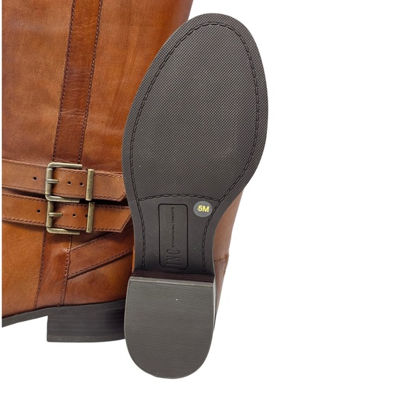 INC Riding Boots Cognac‎ genuine Leather Buckle Zip Women 5M equestrian style - Picture 6 of 8